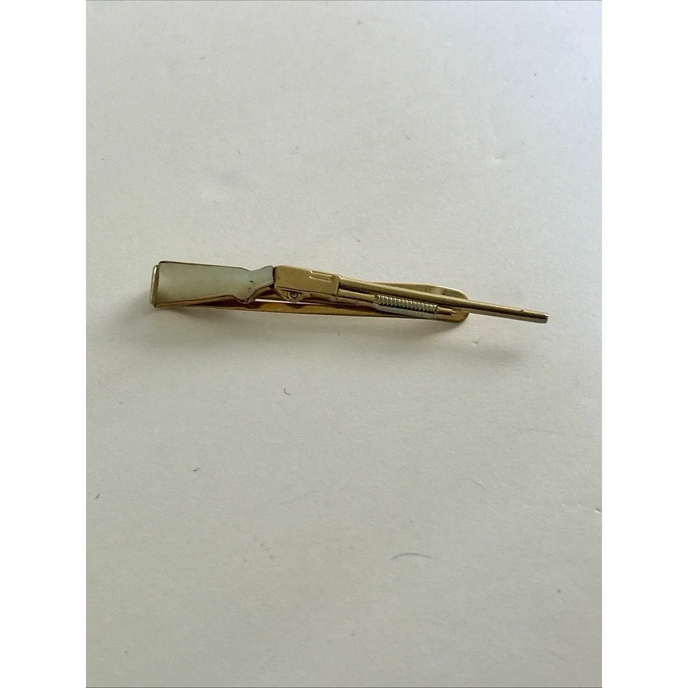 Vintage Swank ShotGun Tie Clip Pearl Gold Tone Western Cowboy Hunting 2.7 ''
